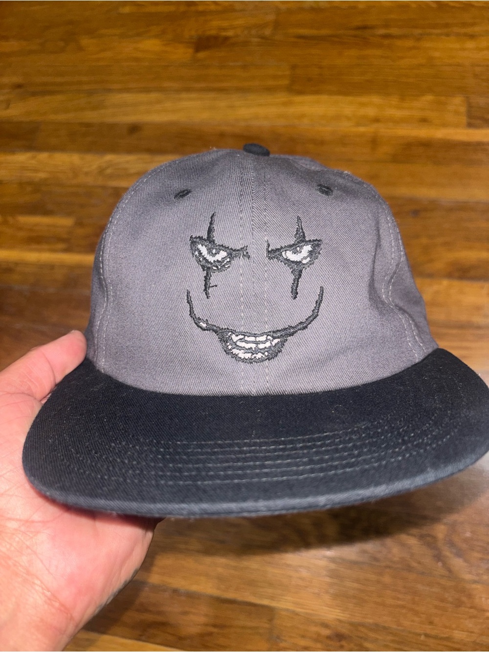 New supreme Gray & Black Cap with Embroidered Creepy Face